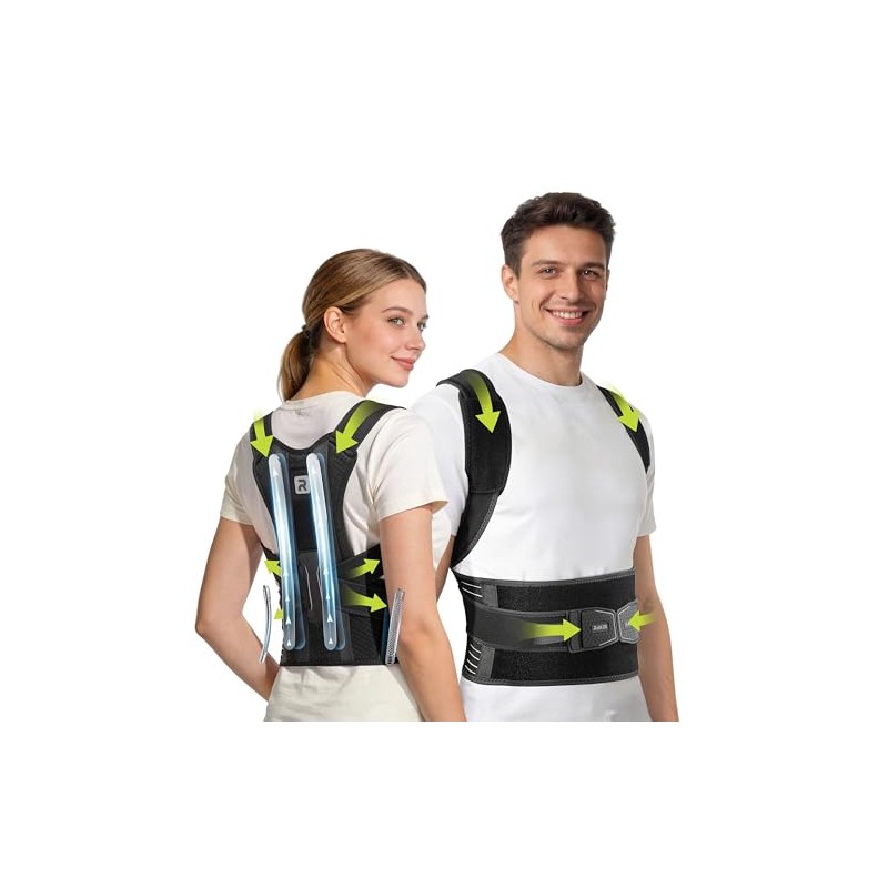 Rakiie Back Brace Posture Corrector Men Women, Cushioned Pads, Gray