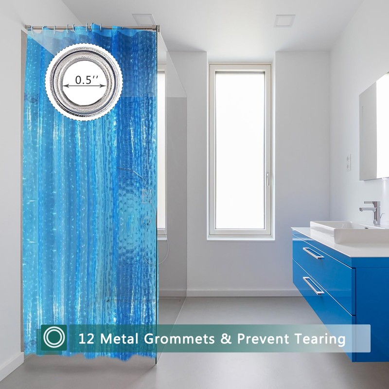jssablo Blue Shower Curtain Liner, 100% Waterproof EVA 3D Shower