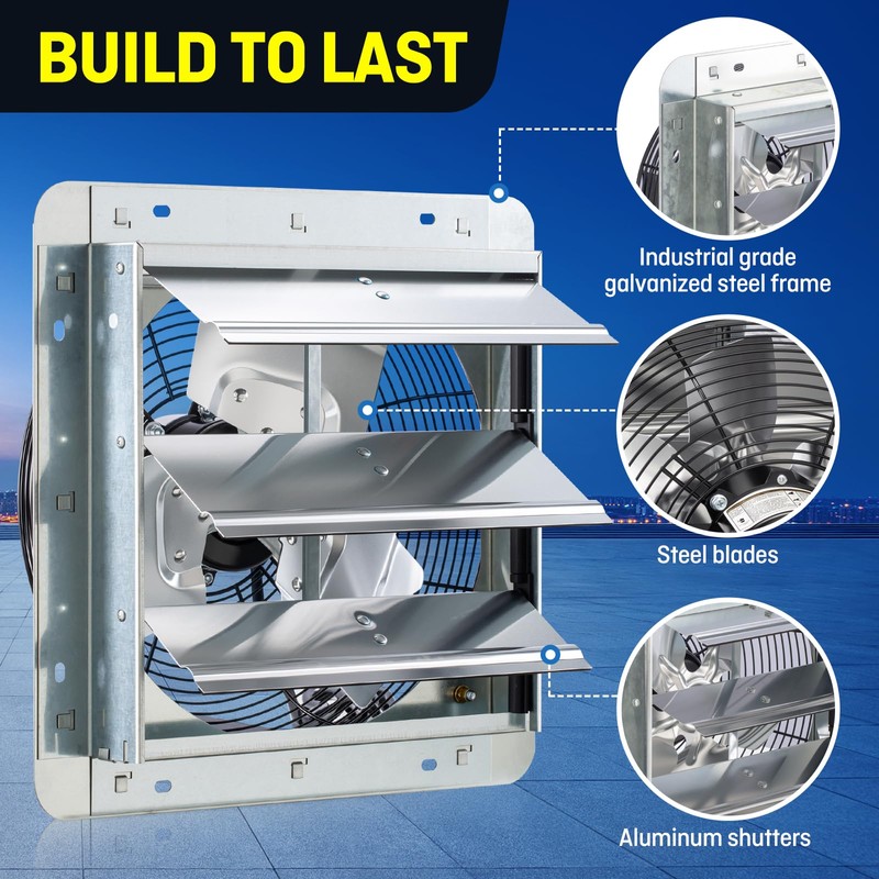 iLiving 12" Wall Mounted Shutter Exhaust Fan, Automatic Shutter, with