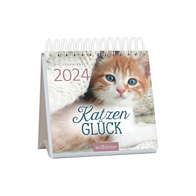 Mini-Wochenkalender Katzenglück 2024: Kleiner Tischkalender mit weisen Worten über Katzen