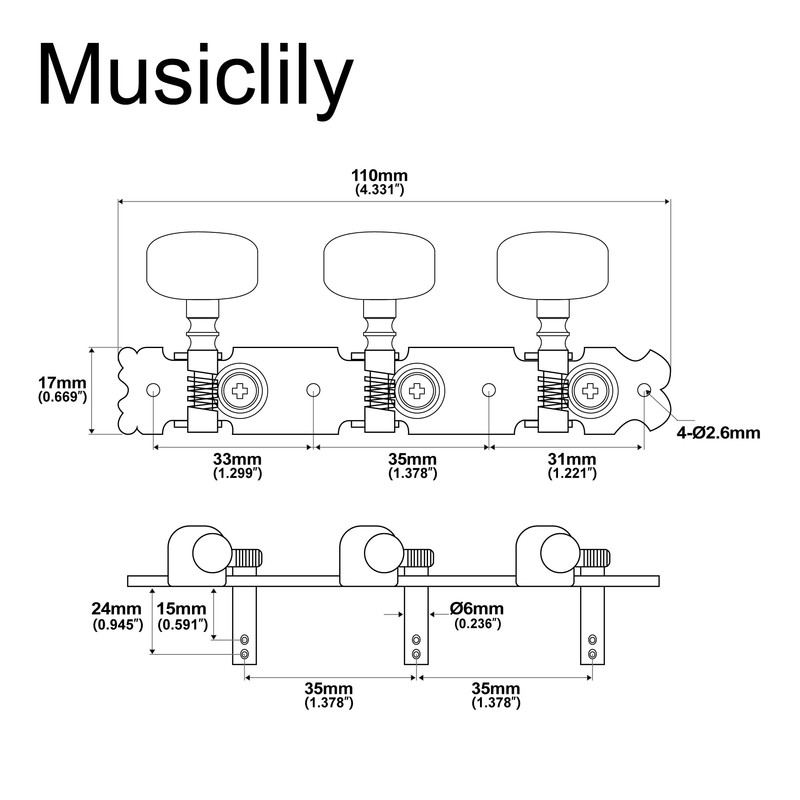 Musiclily 3 on a Plate Short Acoustic Guitar Tuning Pegs