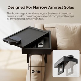 Wealone Mini Couch Arm Table for Narrow Armrest, Bamboo Sofa Arm Tray with Storage Box, Rotating Tabletop & Phone Stand, Adjustable Sofa Arm Table Clip for Snacks or Dining, Width of Armrest 1-7 Inch