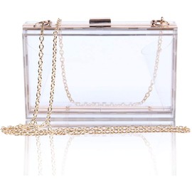 POFET Clear Crossbody Bag Box Clutch Purse for Women, Transparent Stadium Approved Handbag for Sporting Events Bridal, Bachelorette Party, Prom & Concert - Transparent Color