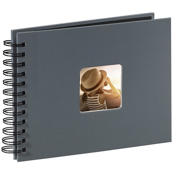 Hama Fine Art Photo Album, 50 Black Pages (25 Sheets), Spiral Bound Album 24 x 17 cm, with Cut-Out Window in which a Picture can be Inserted, Grey