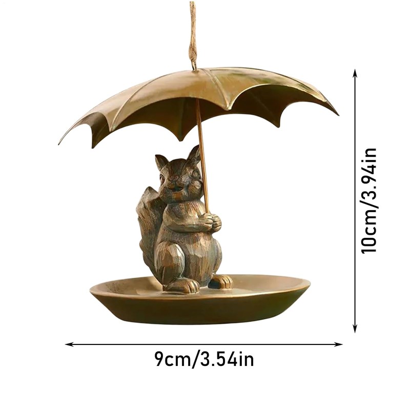 Animal Squirrel Bird Feeder with Umbrella, Outdoor Squirrel Holding Umbrella