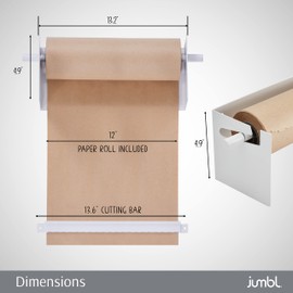 Jumbl 12” Wall Mounted Kraft Paper Dispenser | Hanging Paper Roll with Cutter for Kitchen, DIY Room, Office, Business, & More | Great for to-Do Lists, Menus, Grocery Lists, & Art Projects