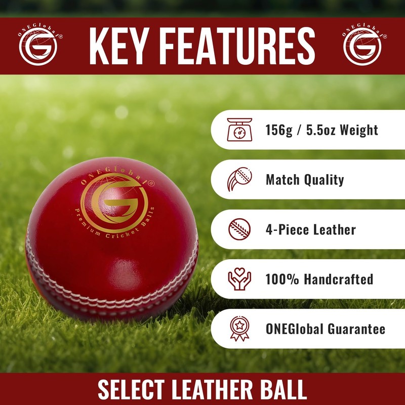 ONEGlobal Select Leather Cricket Ball | 100% Handcrafted, 156g -
