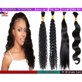 High Grade Bulk Hair for Micro Braiding, Remy Virgin Hair, Dyeable & Bleachable, 2 Bundle Pack, 100G/Bundle Natural Black - 20 Inch