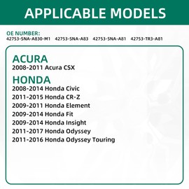 CDWTPS Sensor de presión de neumáticos, 42753-TR3-A81 42753-SNA-A830-M1 315Mhz TPMS Sensor de repuesto para Honda CRZ Insight Odyssey Element Civic (paquete de 4)
