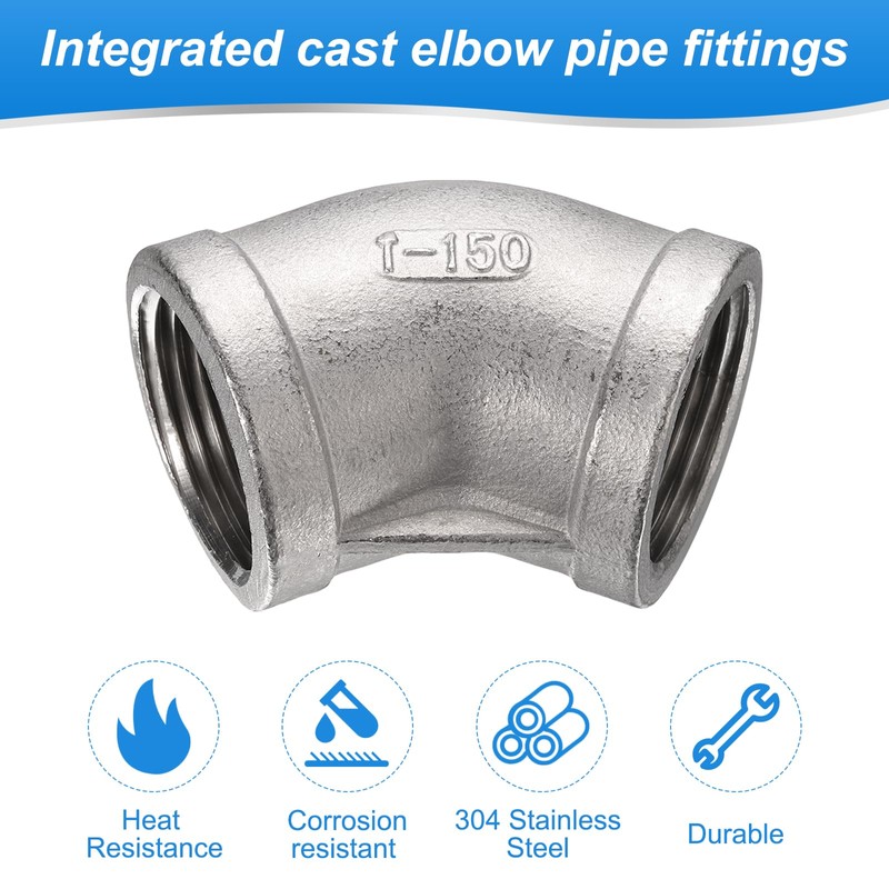 sourcing map 2pcs 45 Degree Elbow Cast Pipe Fitting 1"