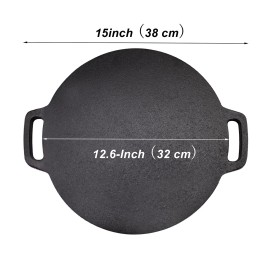 Brightalk 12.6-Inch Cast Iron Roti Tawa, Double Handled Cast Iron Crepe Pan for Dosa, T...