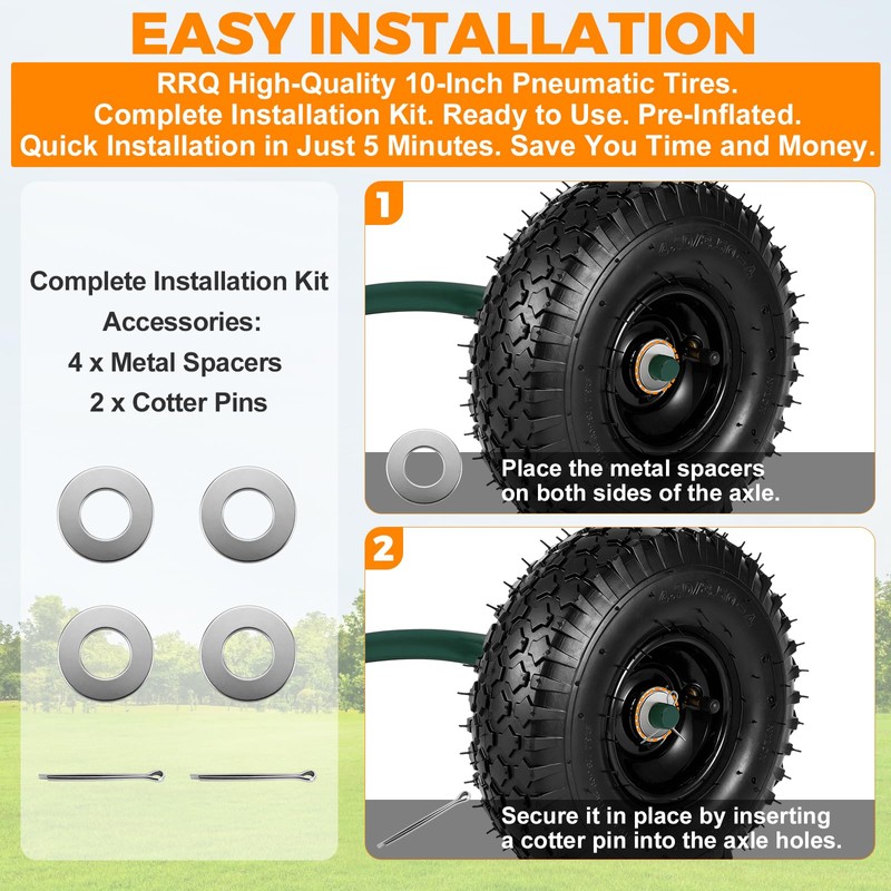 (2 Pack) 4.10/3.50-4 Tire and Wheel, 10-Inch Pneumatic Tire (Black)
