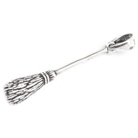 Windalf Witch Jewellery Silver Pendant BROOMY 3.8 cm Witch Broom 925 Sterling Silver, Fabric