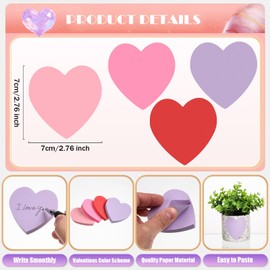 1200 Sheets Heart Shaped Sticky Notes 3x3 Inch Sticky Notes Cute 4 Assorted Color Sticky Memo Pads Self Stick Note Pads for Office School Business Valentine's Day Supplies, Removable and Easy to Post