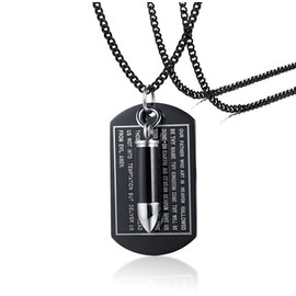 LAFATINA English Bible Lords Prayer Pendant with Bullet Necklaces for Men Stainless Steel Religious Christmas Prayer Memorial Keepsake Urn Bullet Pendant Necklaces