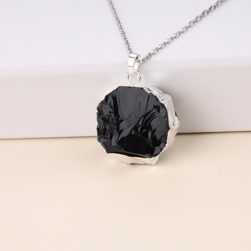 COAI Healing Raw Crystal Necklace for Women, Stone, Obsidian