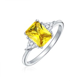 Bling Jewelry Sterling Silver Canary CZ Three Stone Engagement Ring