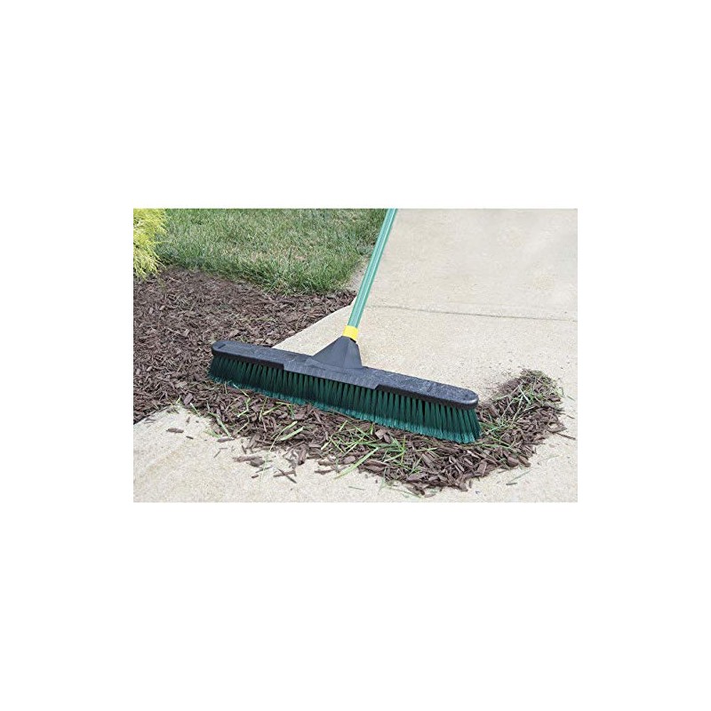 Quickie Bulldozer 24-Inch Multi-Surface Push Broom, 60" Wood Handle, Green,