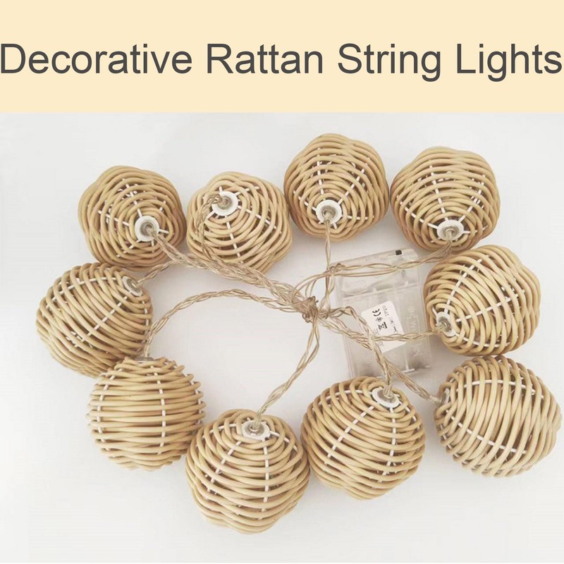 realideas Decorative Lantern Globe Rattan Wicker Ball String Lights -