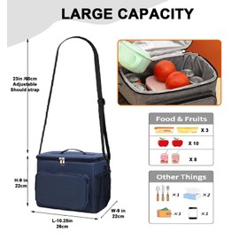 Lunch Bag for Adult Men Women Reusable Large Thermos Lunch Box Food Cooler, Leakproof Heated Lunch Bag for Work Office Outdoor Picnic School Unisex Insulated Bag, 12+ Cans,10L (Navy)