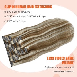 UGOTRAYS Clip In Extensions Real Human Hair Balayage Light Brown to Bleach Blonde Highlights Remy Human Hair Extensions 18 Inch 70g Double Weft 7pcs #6p613 Human Hair Clip in Extensions