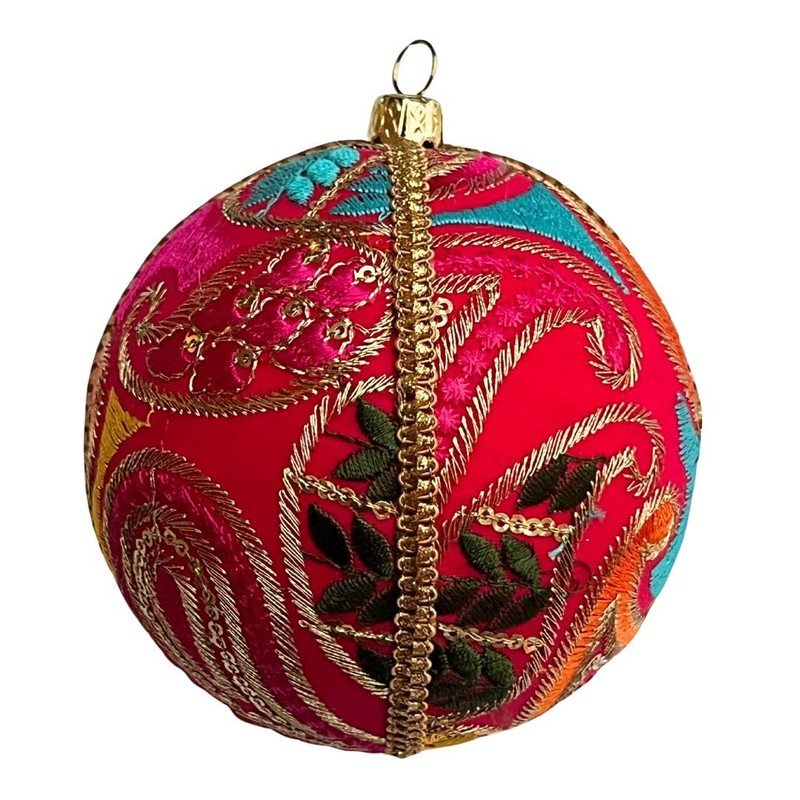 Aditi 10cm Hot Pink Bauble with Paisley Pattern & Bright