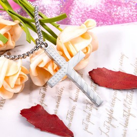 Wolentty Stainless Steel American Flag Cross Necklace Engraved Religious Philippians 4:13 Pendant Jewelry for Men