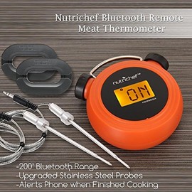 Smart Bluetooth BBQ Grill Thermometer - Digital Display, Stainless Dual Probes Safe to Leave in Outdoor Barbecue Meat Smoker - Wireless Remote Alert  