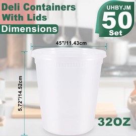 Yihurlm 50 Pack Deli Containers with Lids,32oz Plastic Deli Food Storage Containers,Heavy-Duty Clear Takeout Container with Leakproof,BPA Free,Stackable Storage,Microwave Dishwasher Freezer Safe