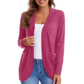 Urban CoCo Womens' Long Sleeve Open Front Knit Sweater Cardigans Curved Hem with Pockets (Rose, M)