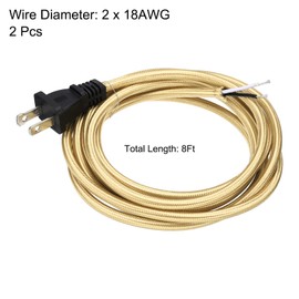 uxcell 8Ft 18/2 Cloth Covered Lamp Cord with Plug, 2 Pcs Vintage Electrical Lamp Cord with Stripped Ends for Extension Wiring DIY Repairing, Light Golden