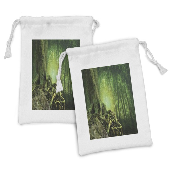Ambesonne Forest Fabric Pouch Set of 2, Mysterious Woods Landscape