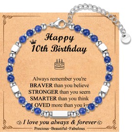 Gifts for 10 Year Old Girl Birthday Gifts, 10th Bithday Gifts for Girl, Tiny Gemstone Beaded Bracelet Gifts for 10 Year Girl Daughter Granddaughter Sister Niece Friend with Happy 10th Birthday Card