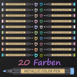 Metallic Pen Set, 20 Colours Metallic Marker Pens for Guest Books, Weddings, Photo Albums, Black Pages, DIY Photo Books, Explosion Boxes, Birthdays, Scrapbook Accessories, Girls’ School Supplies