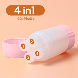 Olatay 4-in-1 Leak-Proof Bottle, 4 * 60ml/2oz, with 2 Pre-printed Labels for Travel Gym Camping, Carry-On Travel Size Toiletries Shampoo Lotion Bottle