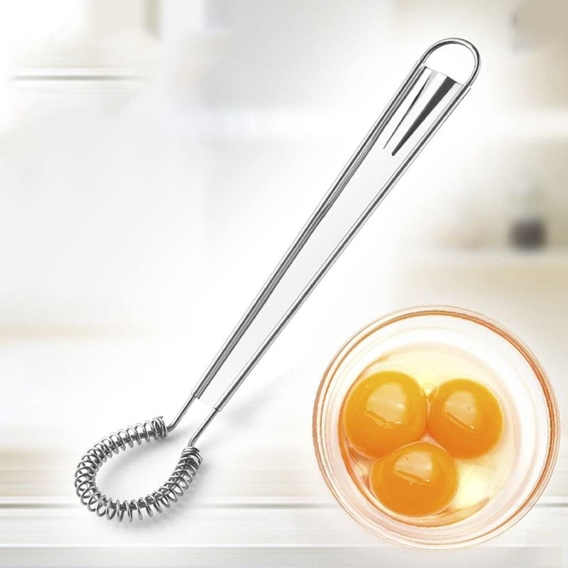 Silver Stainless Egg Beater Steel Mini Spring Coil Whisk Handheld