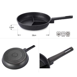 Kitchen Flower Multi 3 Divider Non Stick Coating Frying Pan 28cm