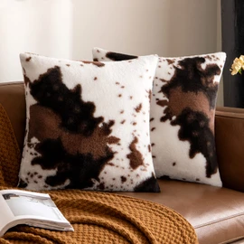 Woaboy Pack of 2 Luxury Faux Fur Throw Pillow Covers Cowhide Decorative Soft Fluffy Plush Couch Throws Brindle Cushion Covers for Couch Living Room Sofa Bedroom 22x22 Inch