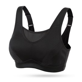 WingsLove Women's Sports Bra High Impact Bounce Adjustable Control Workout Bra Non Padded Wirefree Running Bra(Black,46G)