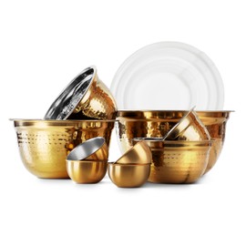 COOK WITH COLOR 18 Piece Mixing Bowls Set with Airtight Lids, Stainless Steel Bowl Organizers, Food Storage Containers, Meal Prep, Nesting Salad Bowls For Cooking, Baking, Kitchen, Gold - Hammered