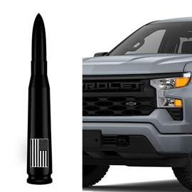 Car Truck Bullet Antenna-America Flag Style, Car wash Safe for GM Chevy Silverado GMC Sierra 1500 2500 3500 HD Avalanche Pickup Truck Accessories(Black) Anti Theft Design