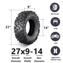 EcoExplorer 27x9-14 ATV Tires - All Terrain, 6PR, Tubeless, Pack of 2, 27x9x14 ATV UTV Trail Mud Sand Off-Road Tires