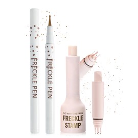 Freckle Pen Medium Brown and Stamp Kit- Natural Faux Henna Freckles Face Tattoo Waterproof Long Lasting, 5Points Fake Freckle Stamp Liquid Pencil Foundation Face Makeup for women and girls- 02+02#