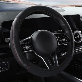 Yuauy Car Steering Wheel Cover Carbon Fibre Breathable Anti-slip Protector for Auto Car Without Inner Ring Black