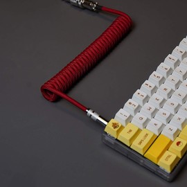 hokistudio Custom Coiled Type C USB Cable for Mechanical Keyboard Handwork Braided XLR Connector Spiral Paracord 100cm Version(Red Black)