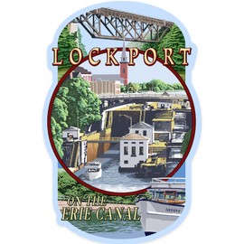 Die Cut Sticker Lockport, New York, Montage, Contour Vinyl Sticker 1 to 3 inches (Waterproof Decal for Cars, Water Bottles, Laptops, Coolers), Small
