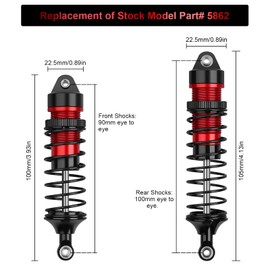 4PCS 1/10 RC Shocks Front & Rear Shock Absorber Assembled Set Replacement Parts Compatible with 1:10 Scale RC Cars Traxxas Slash/Rustler/Stampede VXL 4x4 4WD Upgrade Parts#5862 (Black Red)