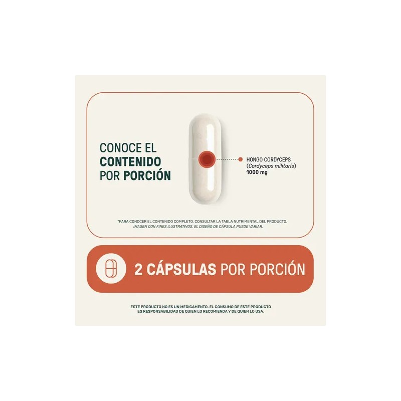 Cordyceps Mushrooms Life 360+ 180 Cápsulas Hongo Cordyceps Sin Sabor