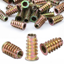 25 PCS Threaded Inserts M8 (8MM) X 25MM Threaded Inserts for Wood M8 Threaded Insert Premium Zinc Alloy Insert Nuts Hex Drive Head Threaded Insert for Wood Furniture Carpenter DIY and Many Project