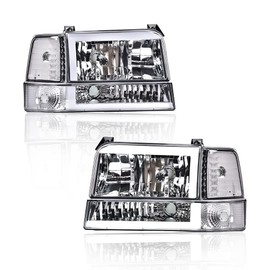 G-PLUS LED DRL Headlights, Fit For 1992-1996 F150 Bronco/1992-1997 Ford F250 F350 Super Duty Headlamps w/Corner Signal, Driver Side & Passenger Side, Clear lens Chrome Housing Clear Reflector